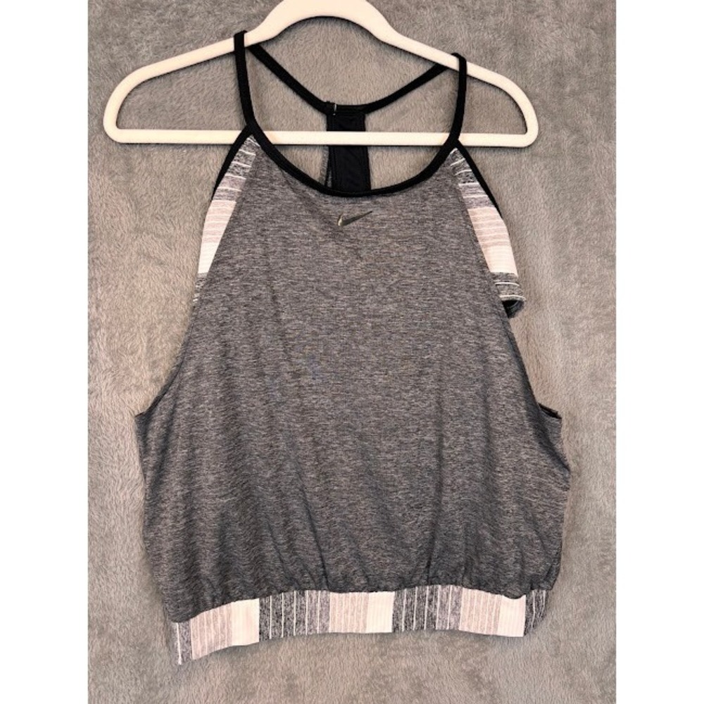 Nike Women Black Grey Striped Layered Tankini Swim Top Size Large